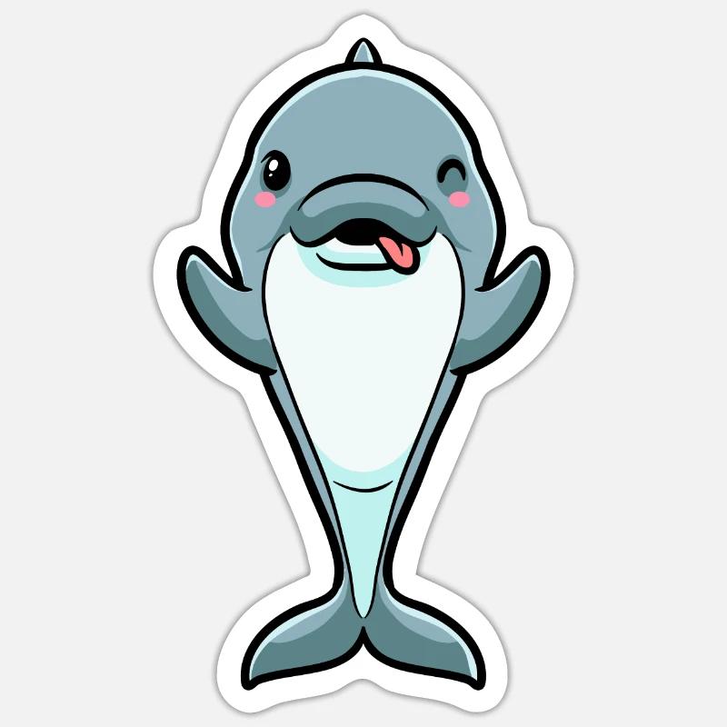 Émoticône de dauphin - Sticker taille S (10 x 10 cm) - blanc mat