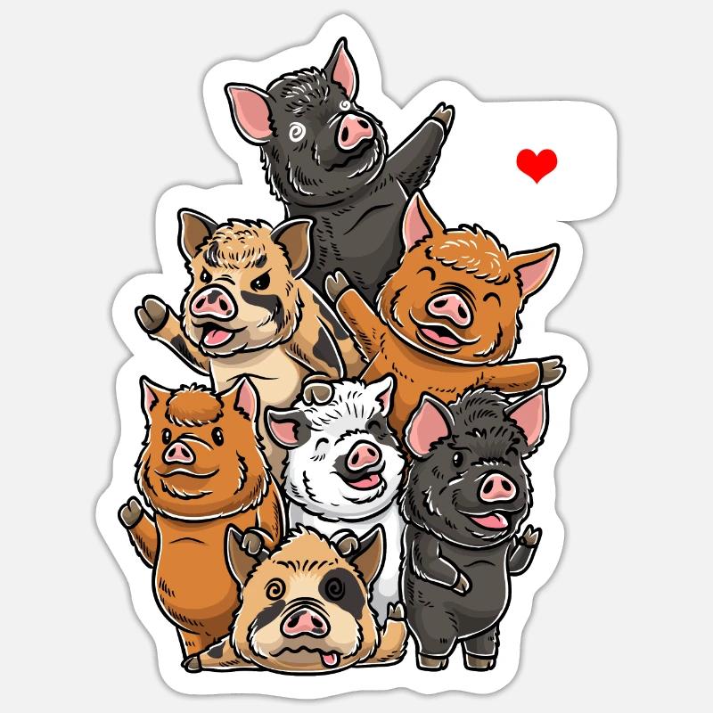 Cochon Kunekune - Sticker taille S (10 x 10 cm) - blanc mat