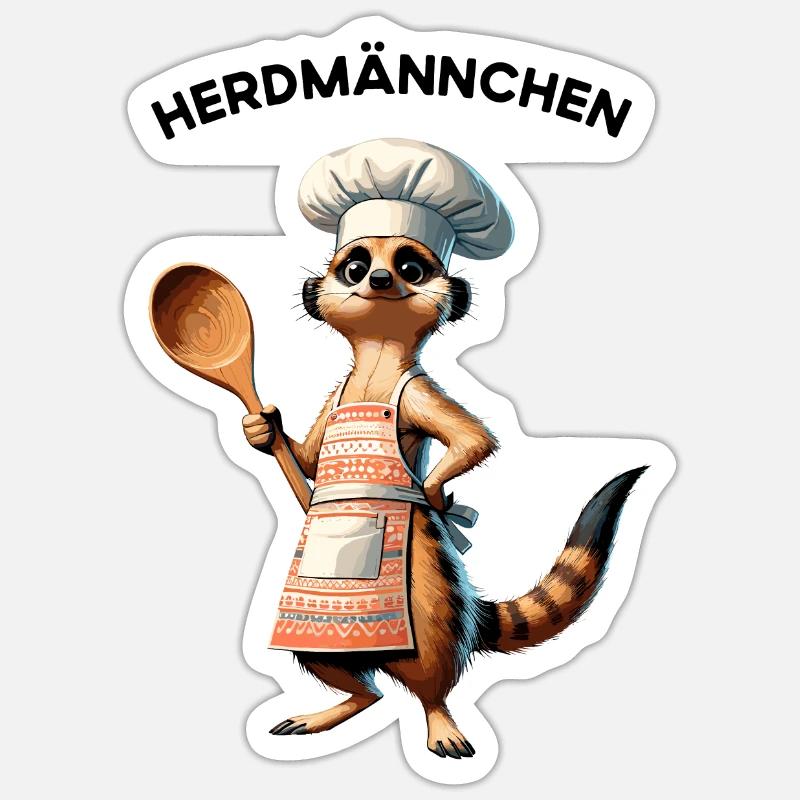 Erdmännchen - Herdmännchen kochen Hobbykoch Koch - Sticker Größe S (10 x 10 cm) - Mattweiß
