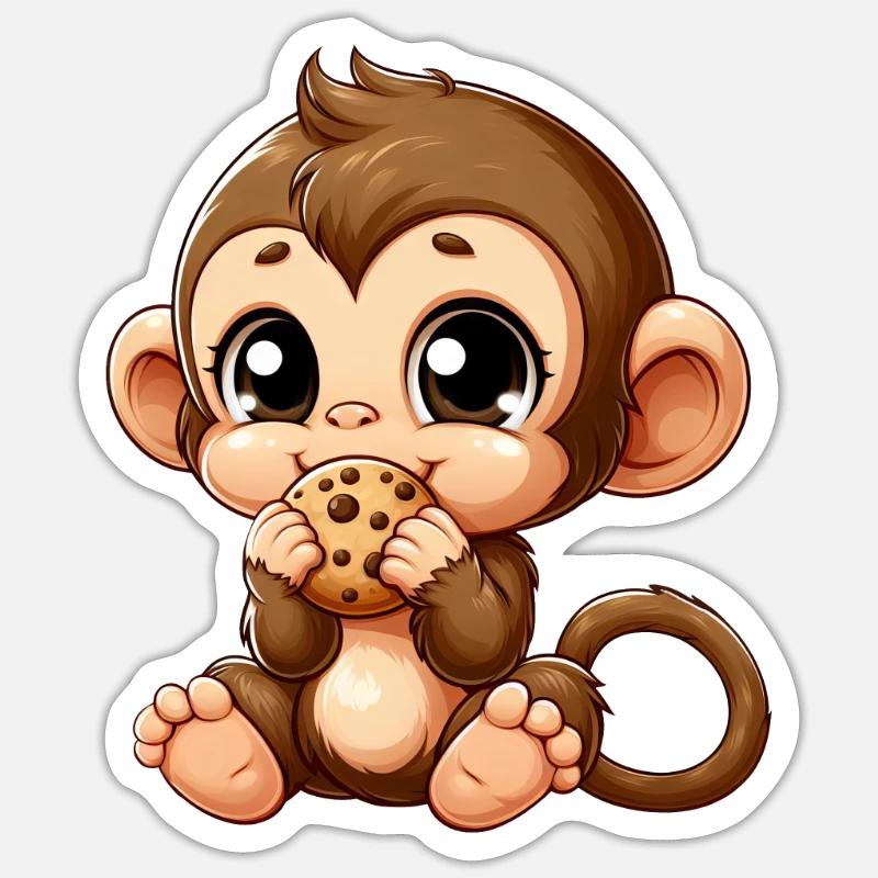 Mignon chimpanzé grignote sur des biscuits Sticker taille S (10 x 10 cm)