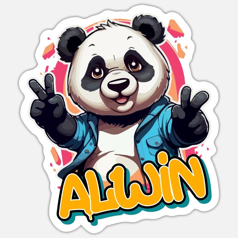 ALWIN - Handsome Boy Name with Cool Panda Sticker size S (10 x 10 cm)