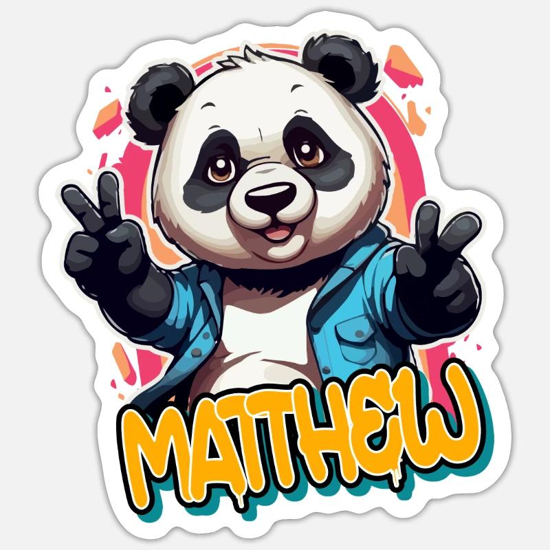 MATTHEW - Handsome Boy Name with Cool Panda Sticker size S (10 x 10 cm)
