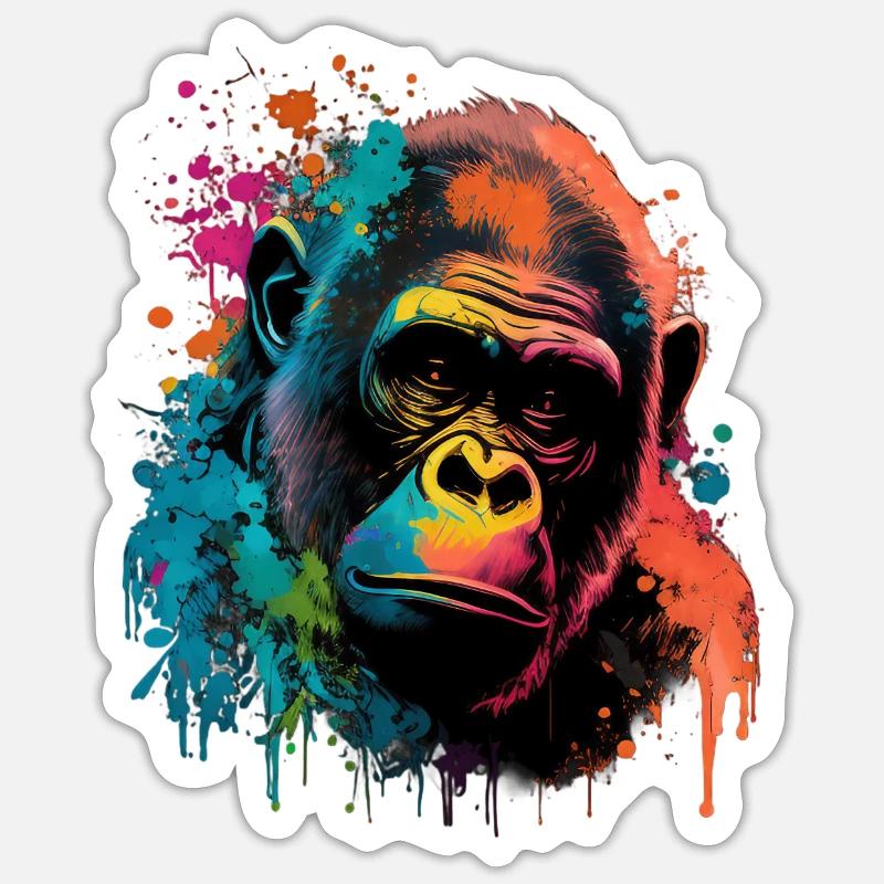 Gorille coloré Splash Art Expression Sticker taille S (10 x 10 cm)