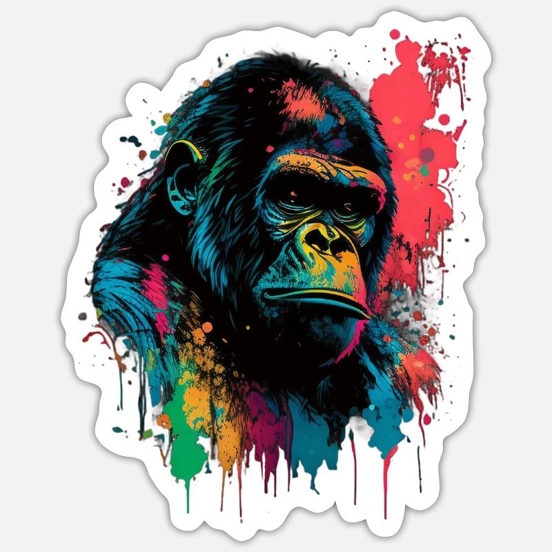 Gorille coloré Splash Art Expression Sticker taille S (10 x 10 cm)
