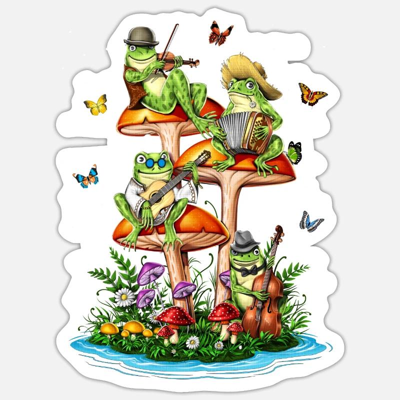 Grenouilles champignons - Sticker taille S (10 x 10 cm) - blanc mat