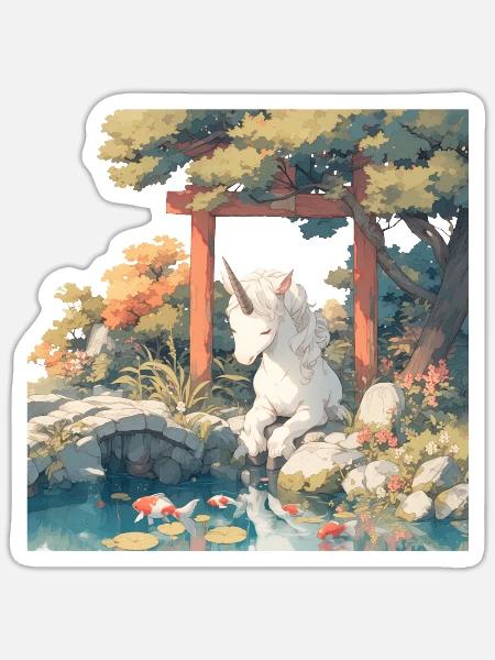 Einhorn Kawaii Japanisch - Sticker Größe S (10 x 10 cm) - Mattweiß