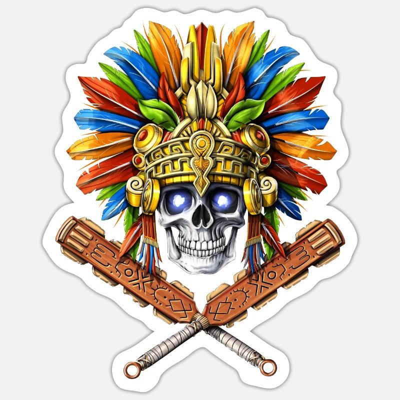 Aztec Skull Warrior - Sticker size S (10 x 10 cm) - white matte