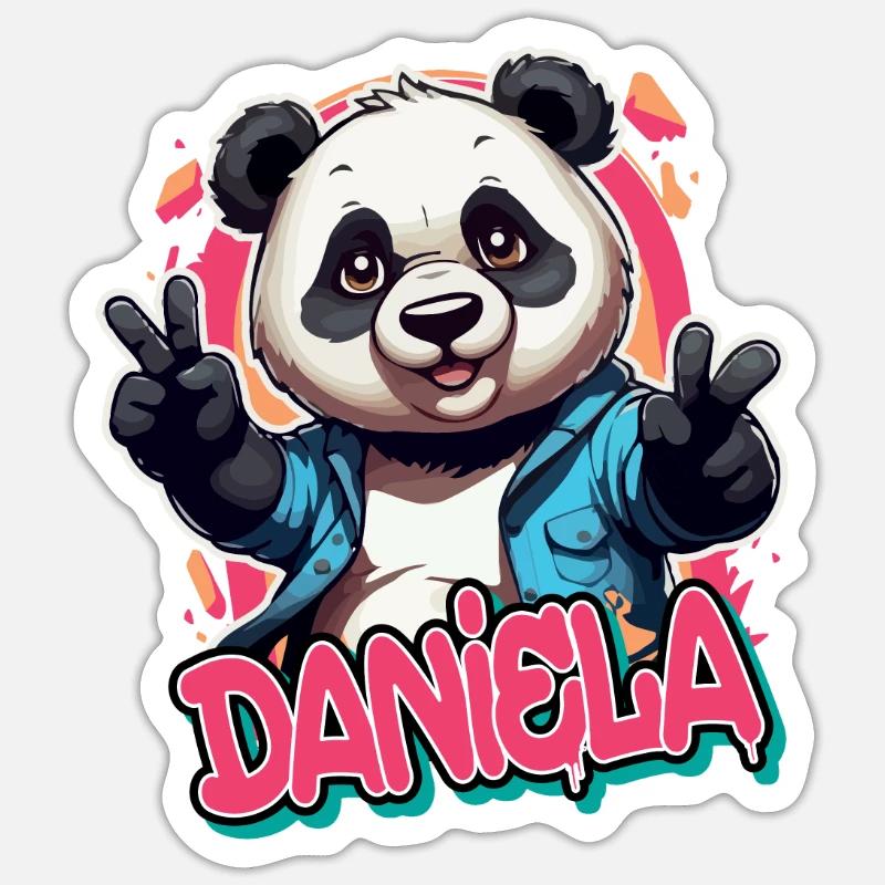 DANIELA - Schöner Mädchen Name mit coolem Panda Sticker Größe S (10 x 10 cm)