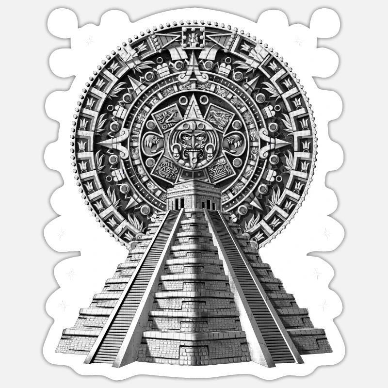 Calendrier des pyramides aztèques - Sticker taille S (10 x 10 cm) - blanc mat