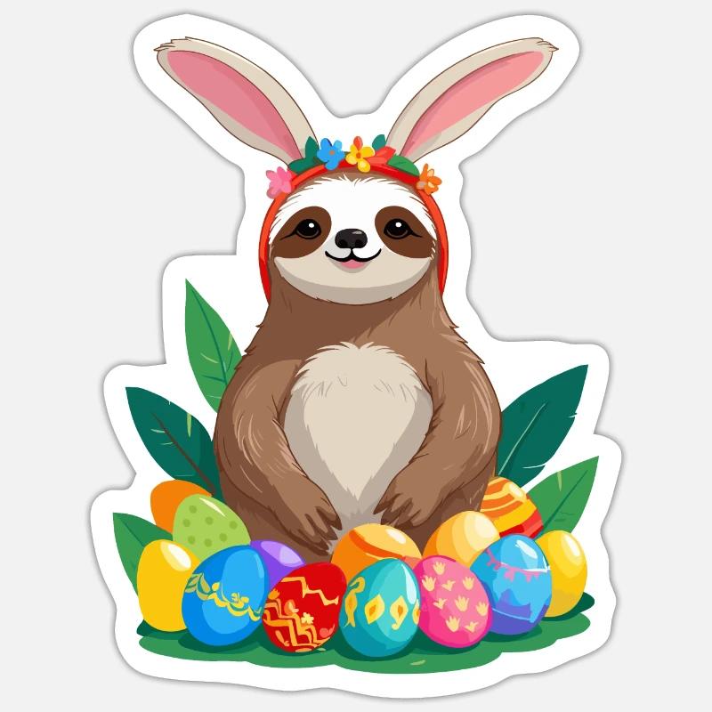 Funny Sloth Easter Bunny Iconic Easter Sticker size S (10 x 10 cm)