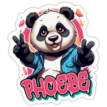 PHOEBE - Schöner Mädchen Name mit coolem Panda - Sticker Größe S (10 x 10 cm) - Mattweiß - Vorne