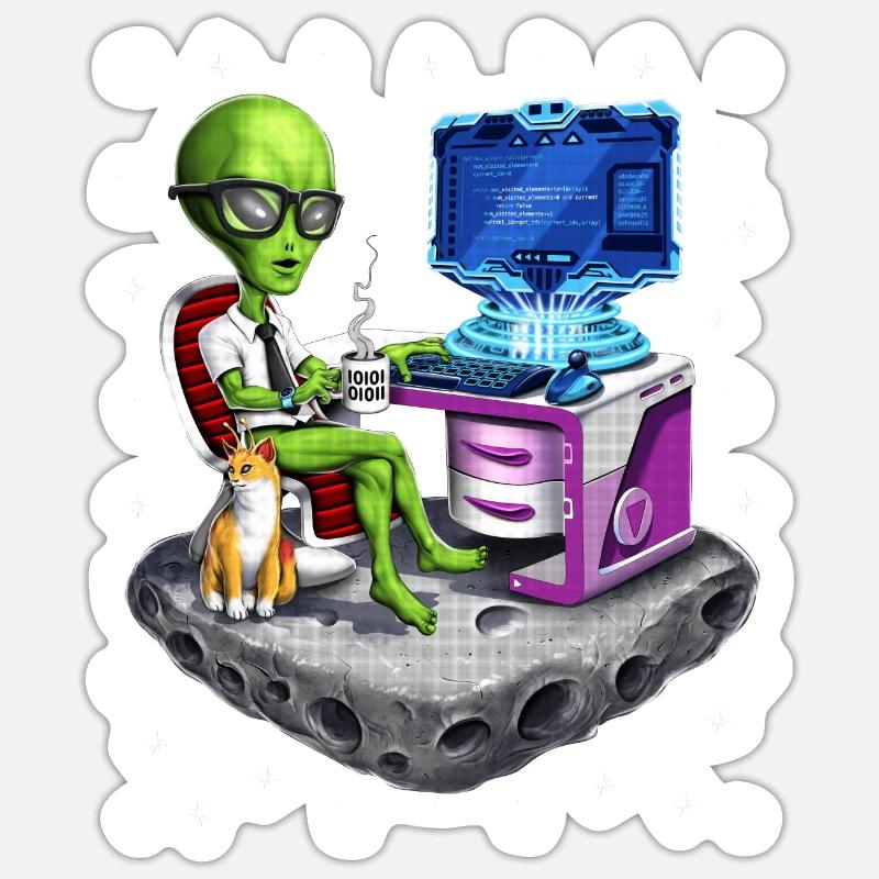 Programmeur extraterrestre de l’espace - Sticker taille S (10 x 10 cm) - blanc mat