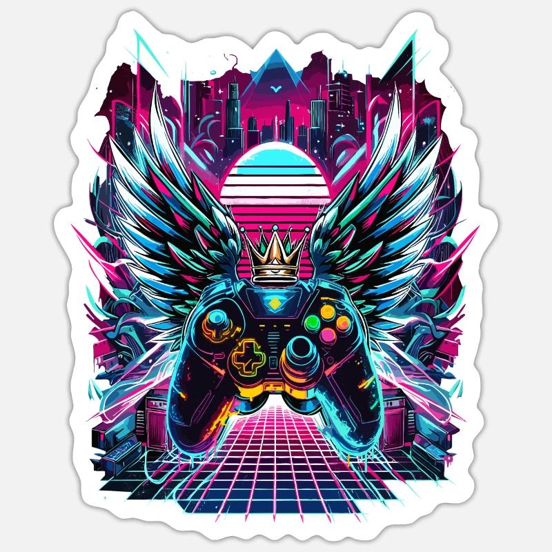 Synthwave Sunset Gamer Controller - Sticker Größe S (10 x 10 cm) - Mattweiß