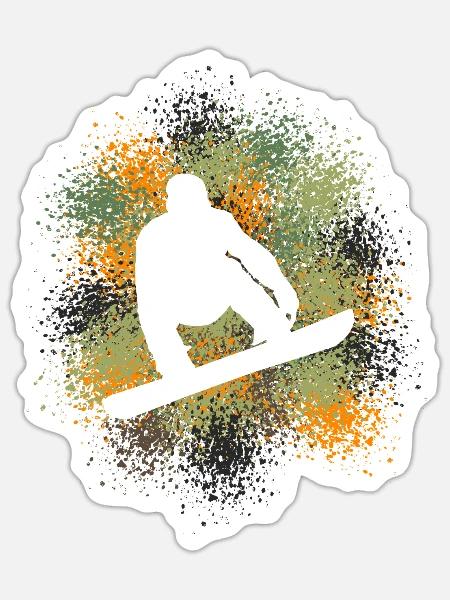 Snowboard Wintersportler - Sticker Größe S (10 x 10 cm) - Mattweiß