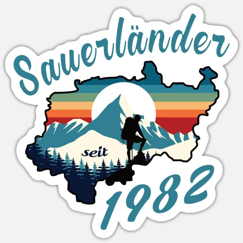 1982 Geburtstag Sauerländer Original Retro Sunset Sticker Größe S (10 x 10 cm)