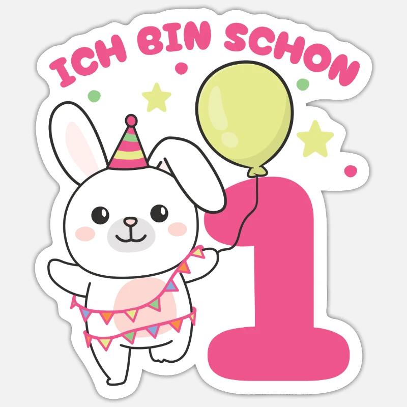 Ich bin schon 1 Hasen Geburtstags Kinder Sticker Größe S (10 x 10 cm)