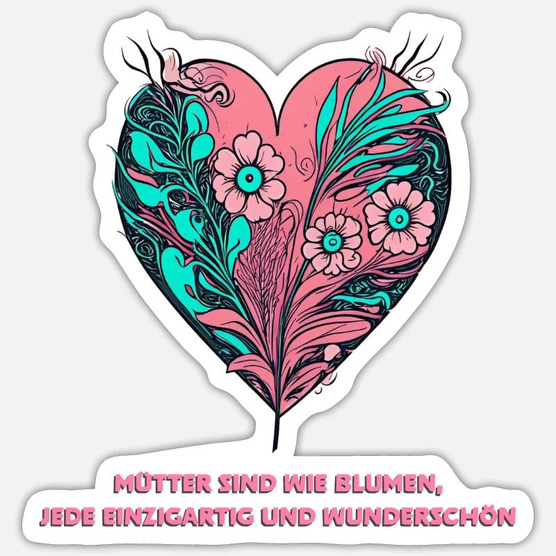 Blumenherz: Jede Mutter ist einzigartig und wunder - Sticker Größe S (10 x 10 cm) - Mattweiß