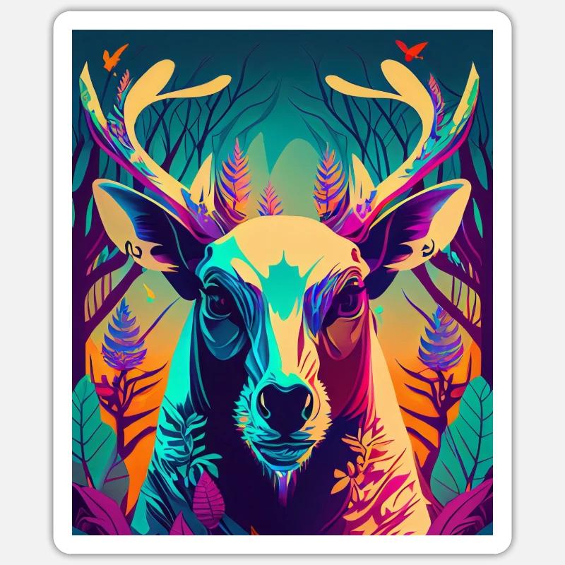 Abstract Neon Deer - Sticker size S (10 x 10 cm) - white matte