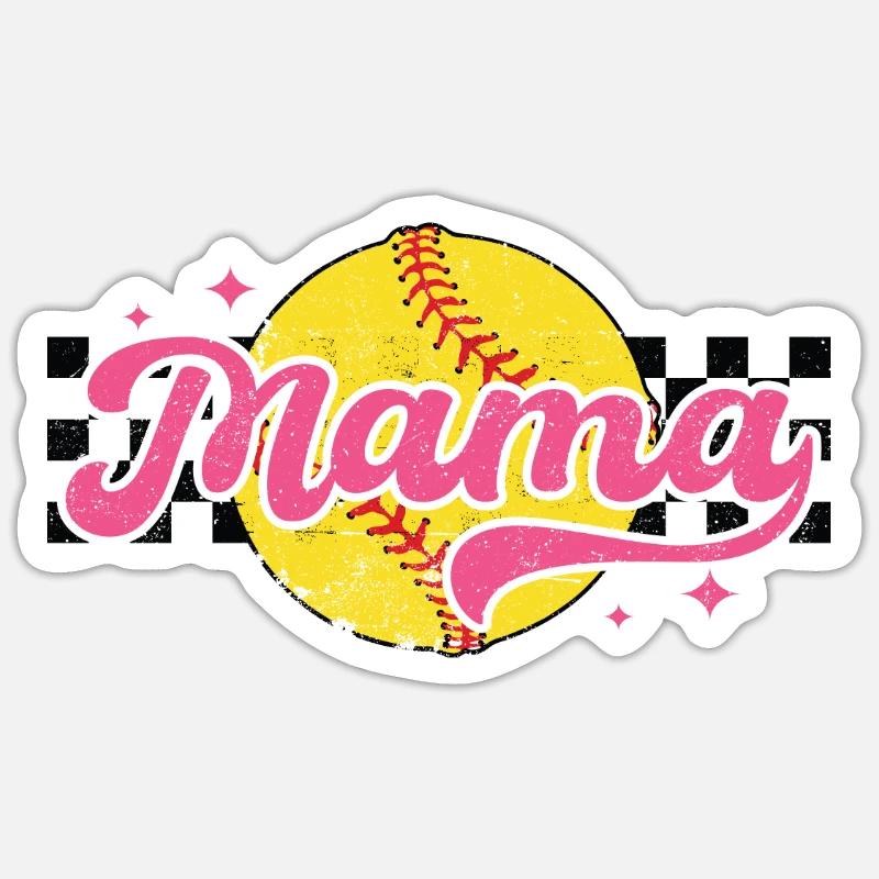 Karierter Softballl Mama Muttertag Sticker Größe S (10 x 10 cm)
