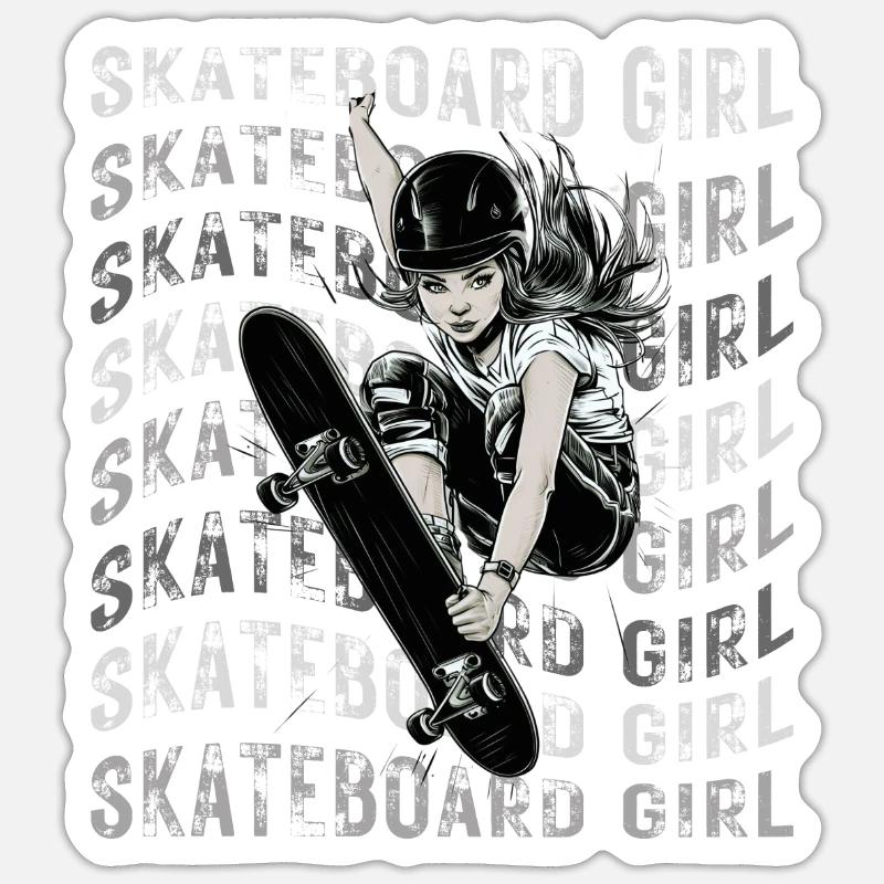Fille de skateboard - Sticker taille S (10 x 10 cm) - blanc mat