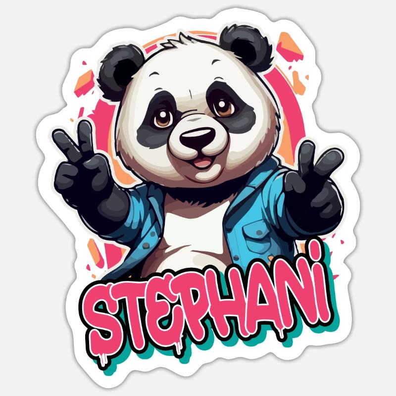 STEPHANI - Schöner Mädchen Name mit coolem Panda Sticker Größe S (10 x 10 cm)