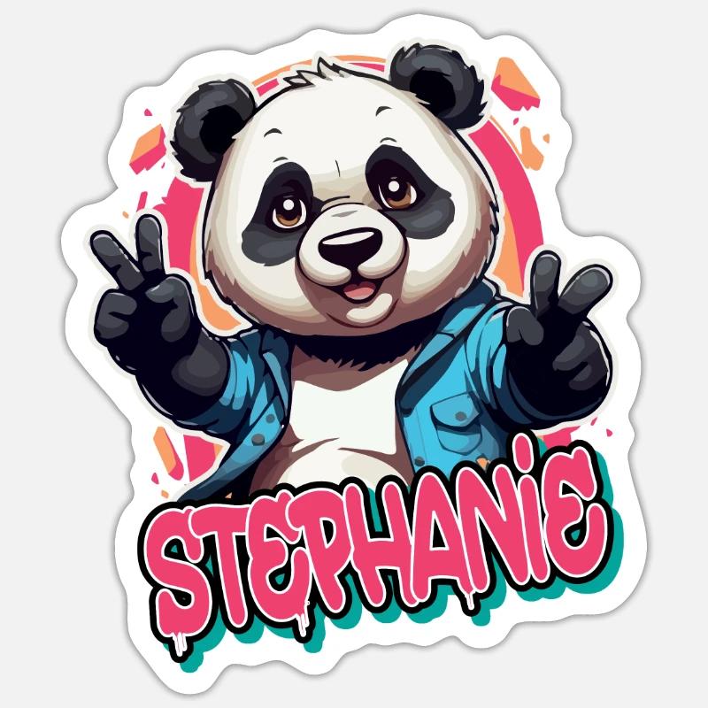 STEPHANIE - Schöner Mädchen Name mit coolem Panda Sticker Größe S (10 x 10 cm)