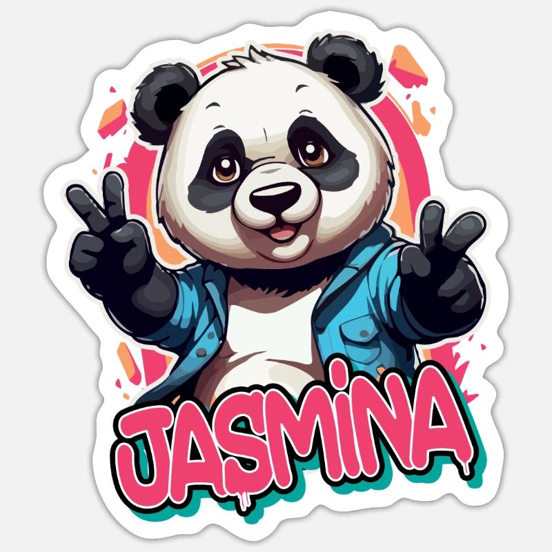 JASMINA - Schöner Mädchen Name mit coolem Panda Sticker Größe S (10 x 10 cm)