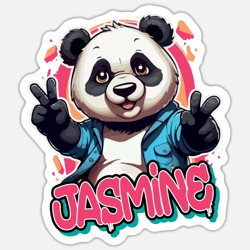 JASMINE - Schöner Mädchen Name mit coolem Panda Sticker Größe S (10 x 10 cm)