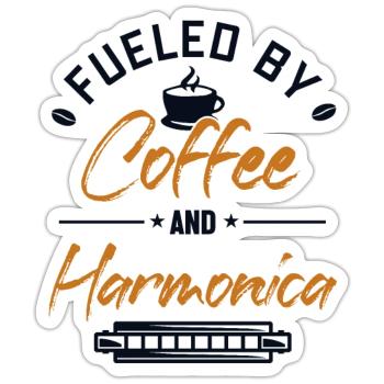 Fueled by Coffee and Harmonica Mouth Harp - Sticker size S (10 x 10 cm) - white matte - Front
