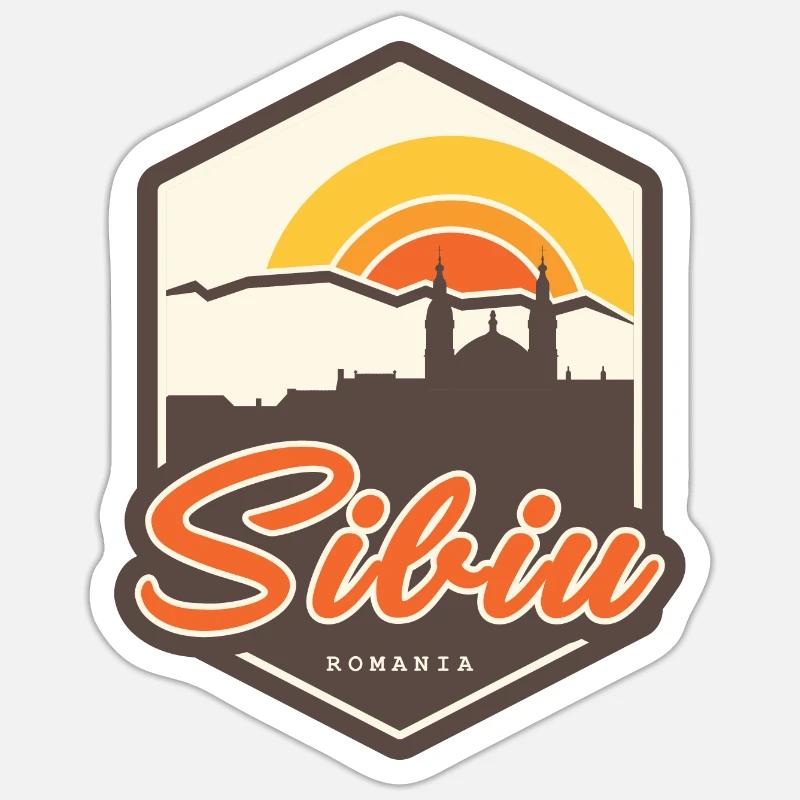 Sibiu - Roumanie - Sticker taille S (10 x 10 cm) - blanc mat