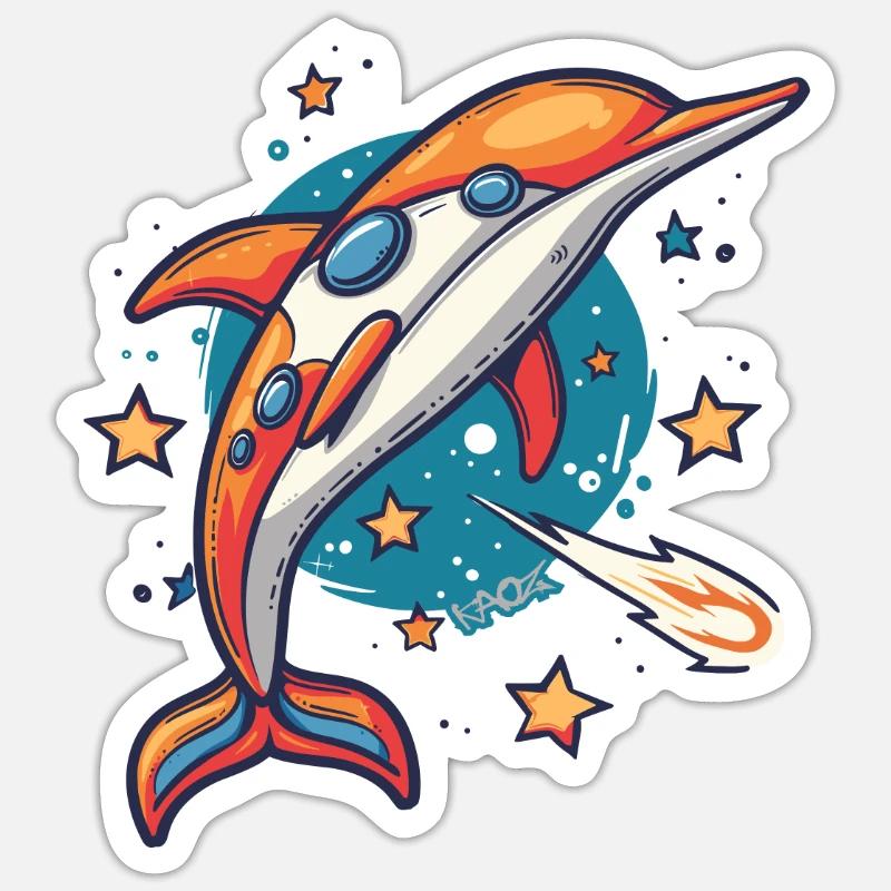 Super funky funky dolphin outer space - Sticker size S (10 x 10 cm) - white matte
