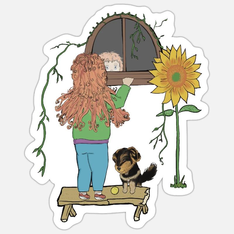 Hunde & Kinder & Bälle - Sticker Größe S (10 x 10 cm) - Mattweiß