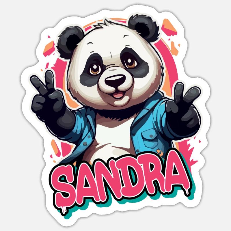 SANDRA - Schöner Mädchen Name mit coolem Panda - Sticker Größe S (10 x 10 cm) - Mattweiß