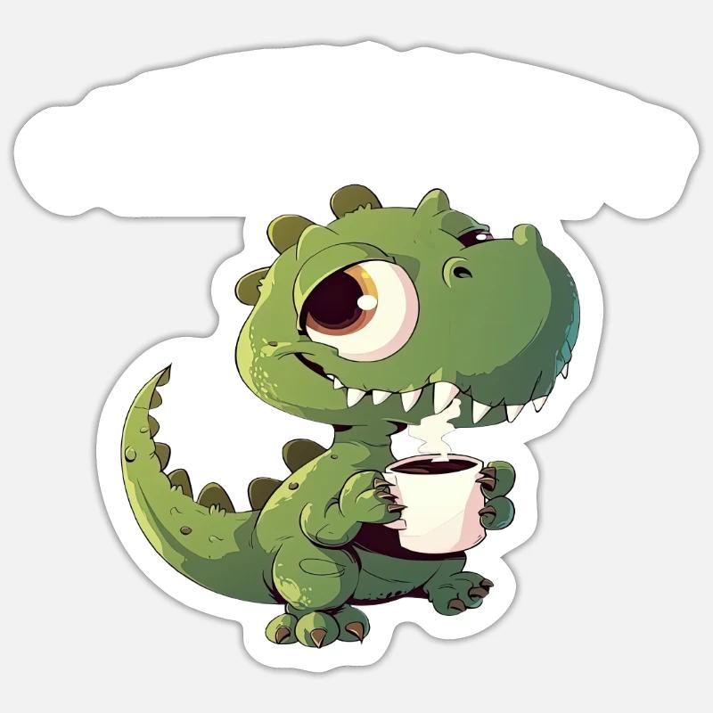 Coffeesaurus - Sticker Größe S (10 x 10 cm) - Mattweiß