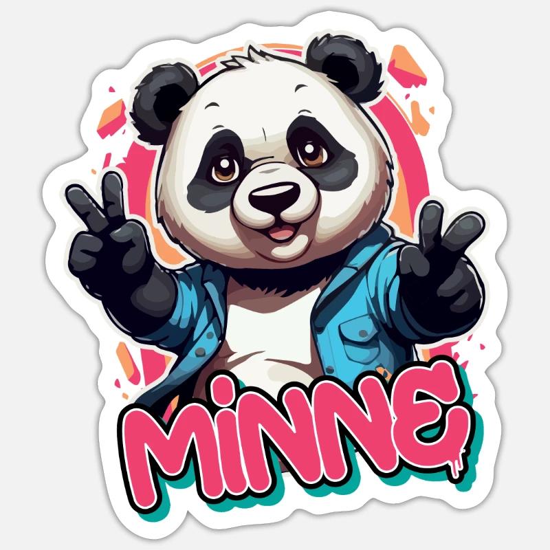 MINNE - Schöner Mädchen Name mit coolem Panda - Sticker Größe S (10 x 10 cm) - Mattweiß