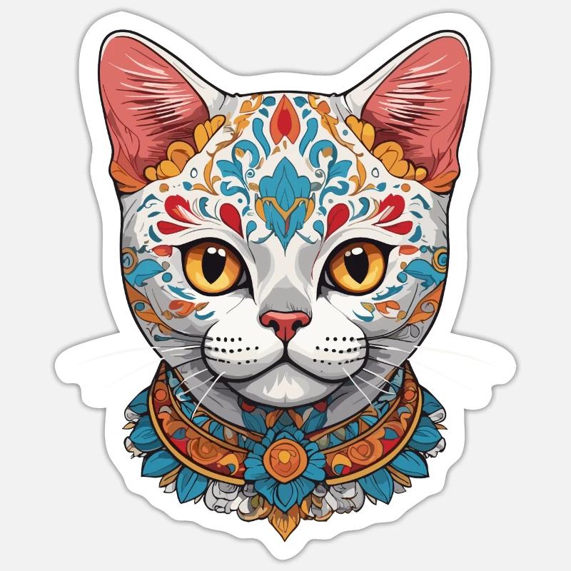 Cat Iconic Sugar Skull Mexican - Sticker size S (10 x 10 cm) - white matte