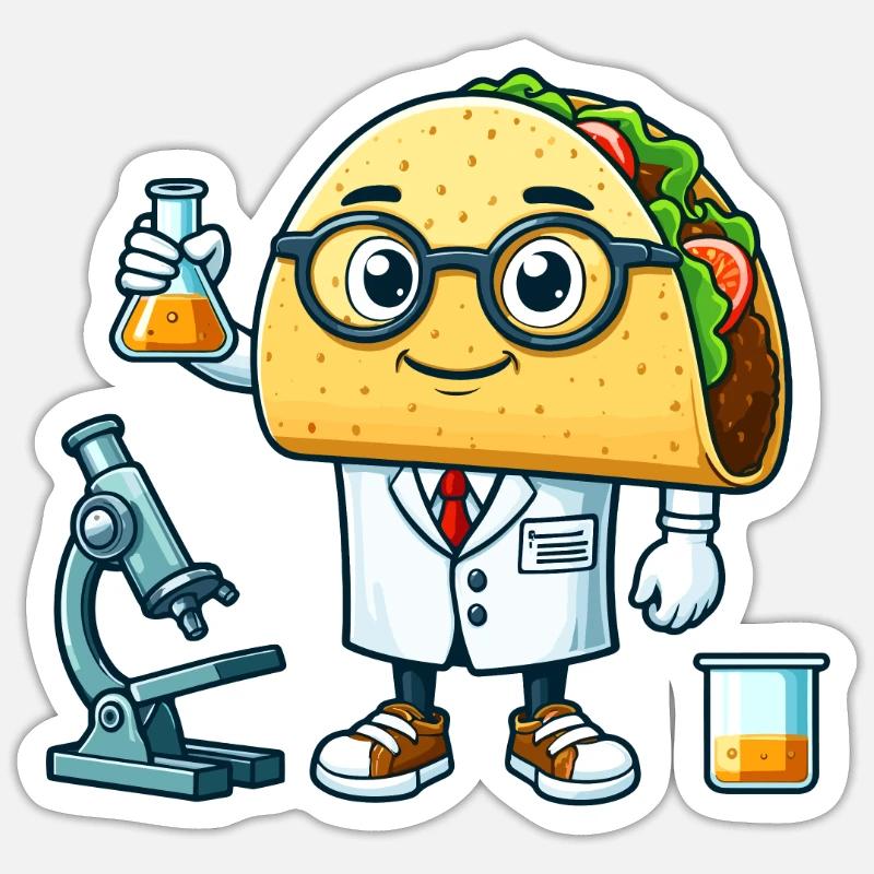 Drôle de scientifique tacos avec microscope - Sticker taille S (10 x 10 cm) - blanc mat