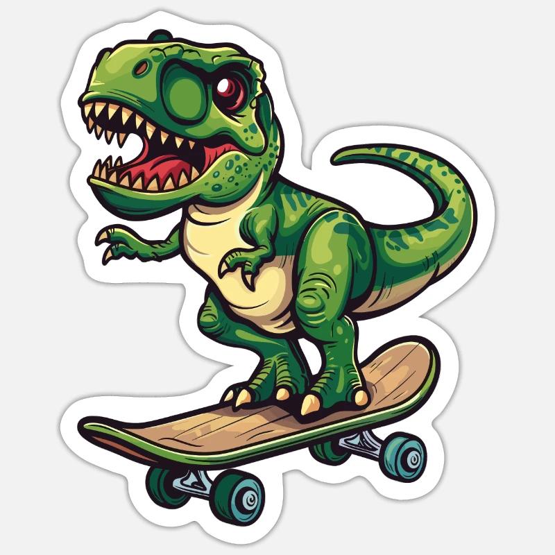 Patineur T Rex - Sticker taille S (10 x 10 cm) - blanc mat