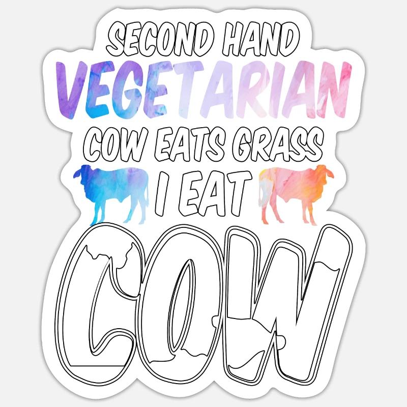 Second Hand Vegetarian Cow Eats Grass For Sticker size S (10 x 10 cm)