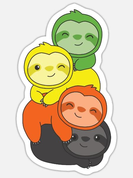 aromantic Flagge Pride LGBTQ süßer Faultier Haufen - Sticker Größe S (10 x 10 cm) - Mattweiß