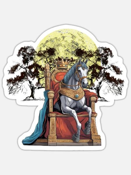 König Könige Pferd Pferde Kaiser Fantasy - Sticker Größe S (10 x 10 cm) - Mattweiß