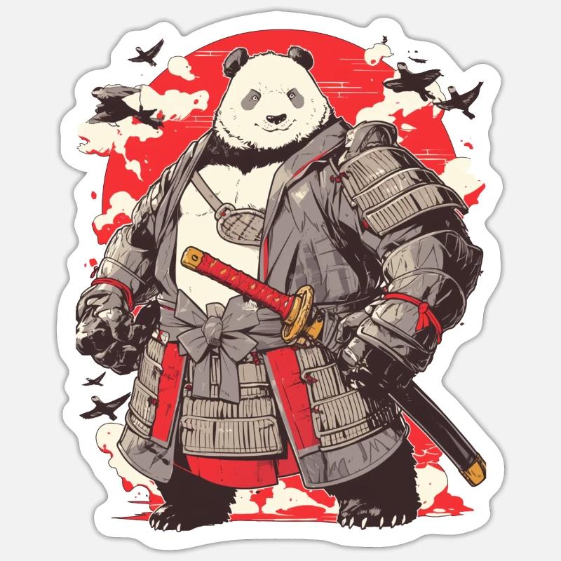 Pandabär Samurai Japanischer Riesenpanda - Sticker Größe S (10 x 10 cm) - Mattweiß