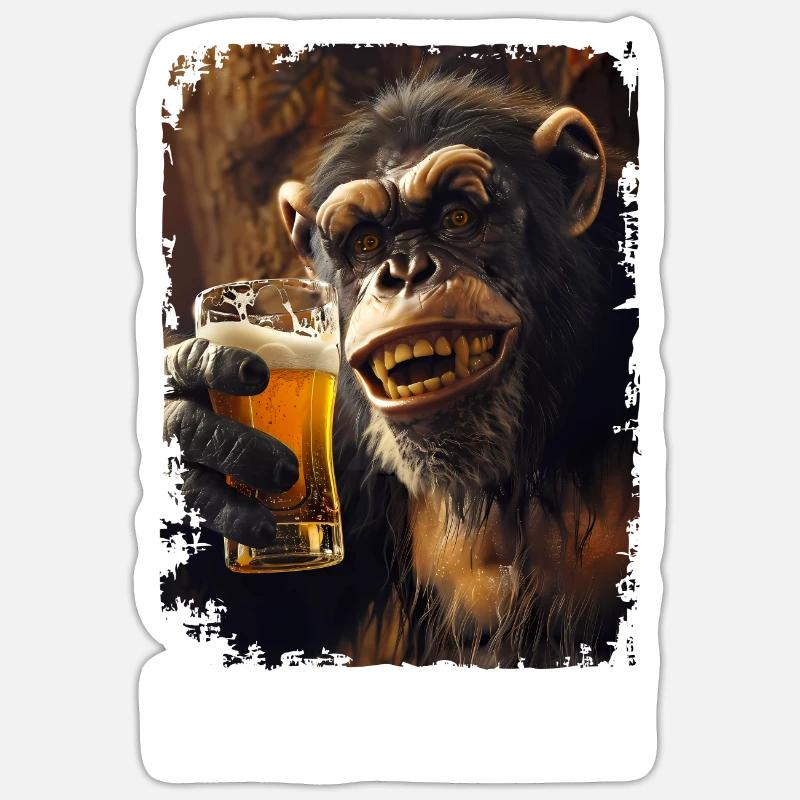Lecker Bierchen Affee - Sticker Größe S (10 x 10 cm) - Mattweiß