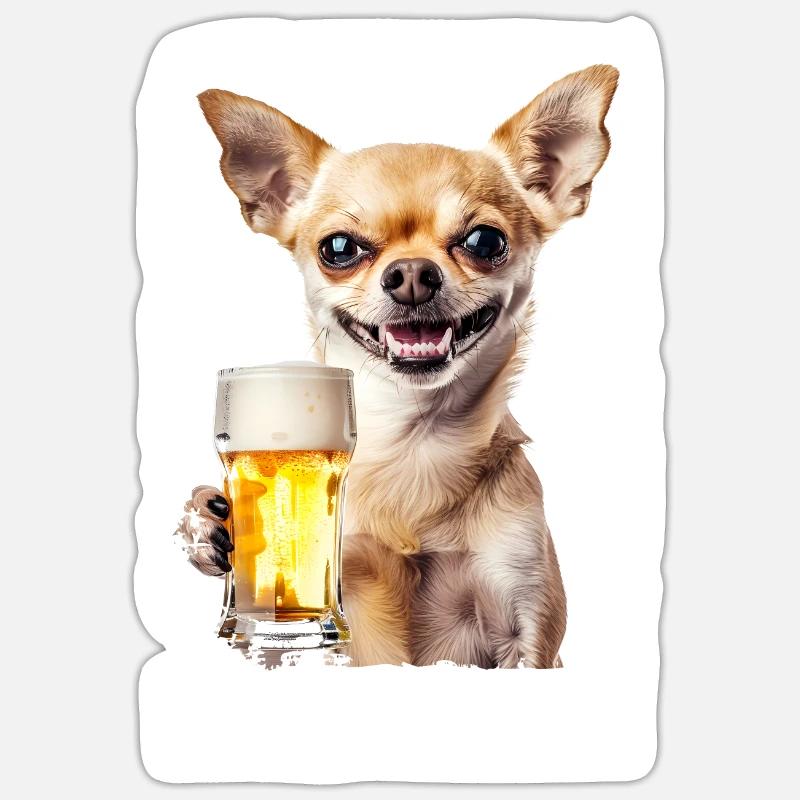 Lecker Bierchen Chihuhua - Sticker Größe S (10 x 10 cm) - Mattweiß