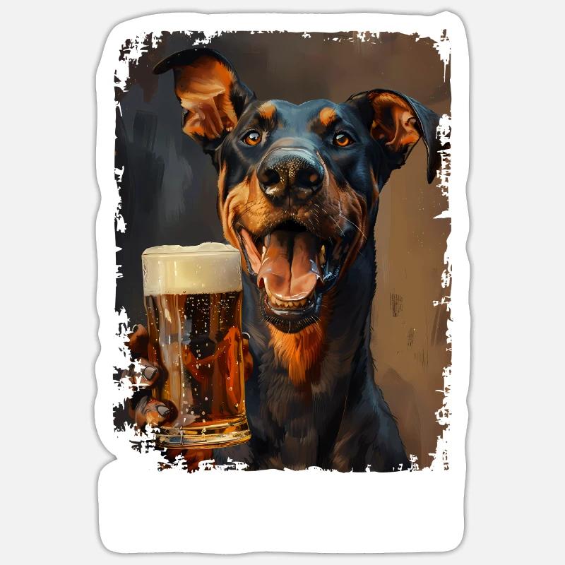 Lecker Bierchen Dobermann - Sticker Größe S (10 x 10 cm) - Mattweiß