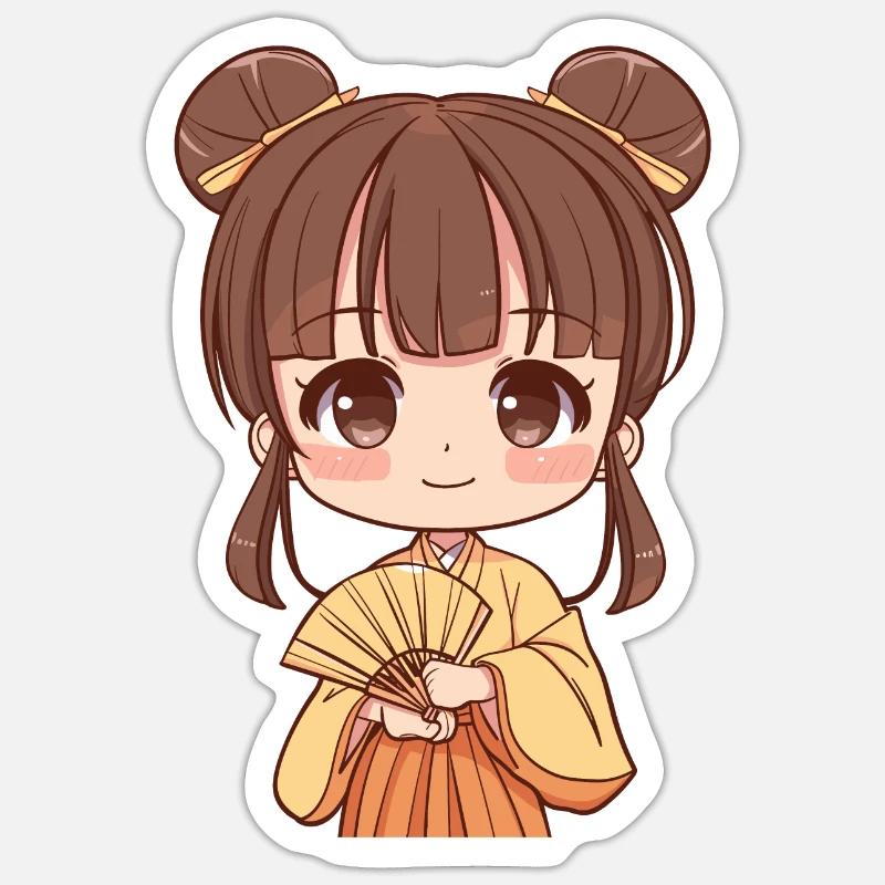 Niedliche Anime-Mädchen Mit Fächer Sticker Größe S (10 x 10 cm)
