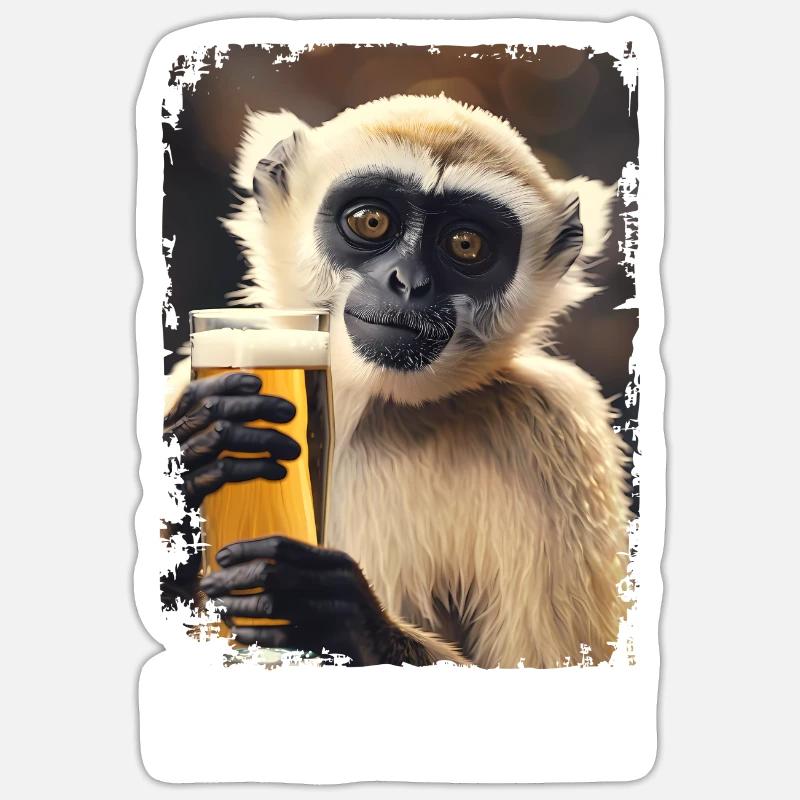 Lecker Bierchen Gibbon Sticker Größe S (10 x 10 cm)