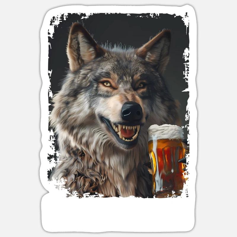 Lecker Bierchen Wolf Sticker Größe S (10 x 10 cm)