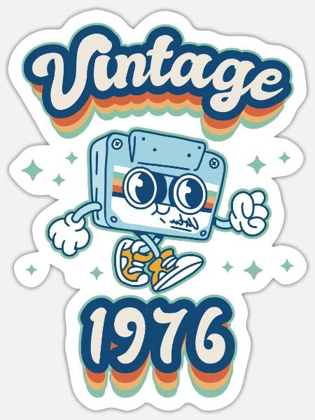 1976 Jahrgang Geburtstag Retro Vintage Geschenk - Sticker Größe S (10 x 10 cm) - Mattweiß