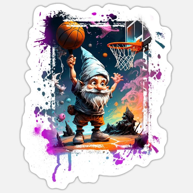 Gnome de basket-ball - Sticker taille S (10 x 10 cm) - blanc mat